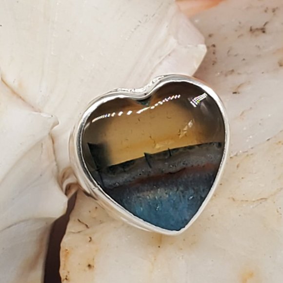 Handcrafted Artisan Jewelry - Natural Lace Agate Stone Silver Ring
